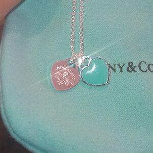 Tiffany & Co. Silver Necklace with Blue Heart Pendant Ĺ ( Small Size Hearts) Box